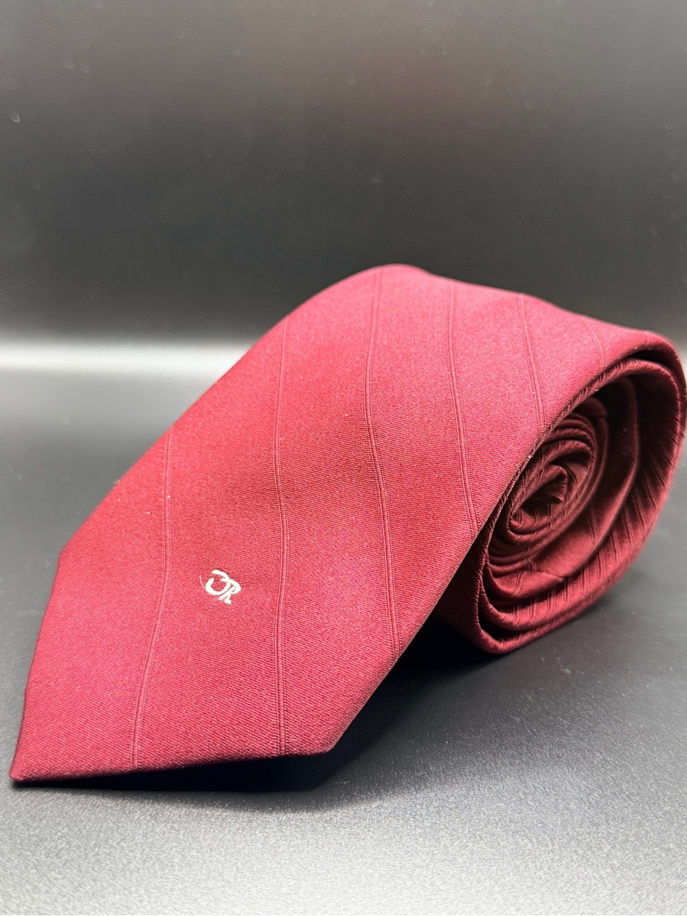 Oscar de la Renta Vintage Silk Tie Burgundy Oxblood Monogram